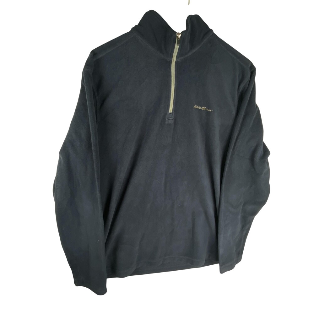 Eddie Bauer Sweater Mens Medium Blue Fleece Quarter Zip Mock Neck Logo Pullover